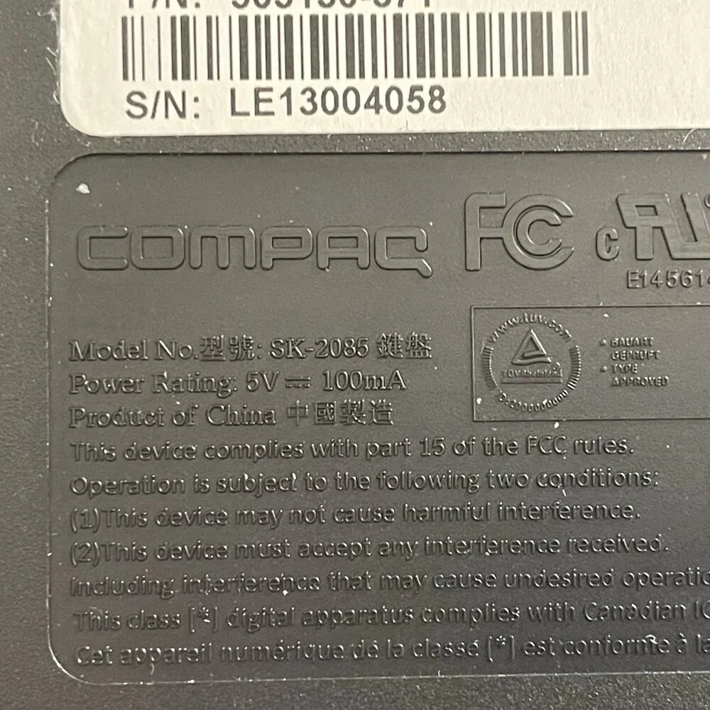 Compaq SK-2085 Wired USB Mechanical Clicky Keyboard Black Retro